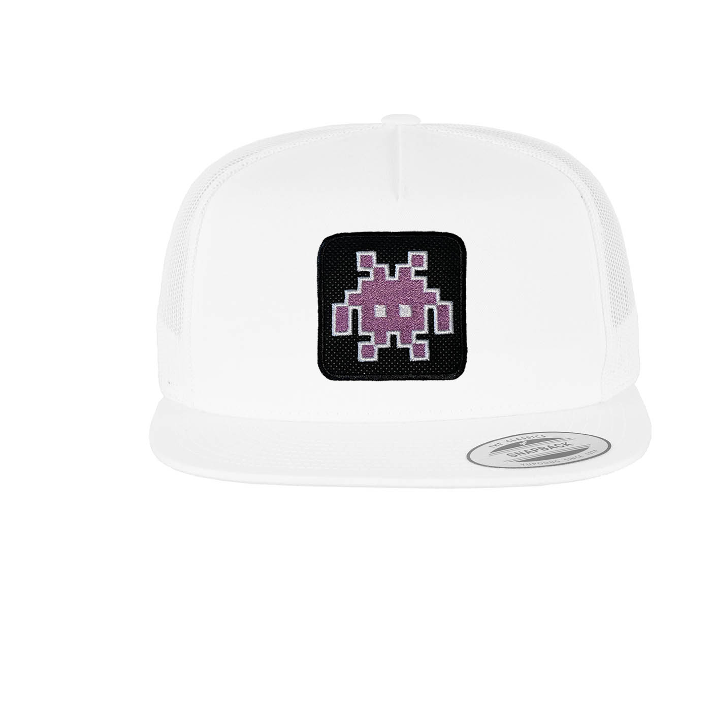 White Alien Retro Monster Emoji Embroidered Baseball Cap by Forge Bros