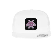 White Alien Retro Monster Emoji Embroidered Baseball Cap by Forge Bros