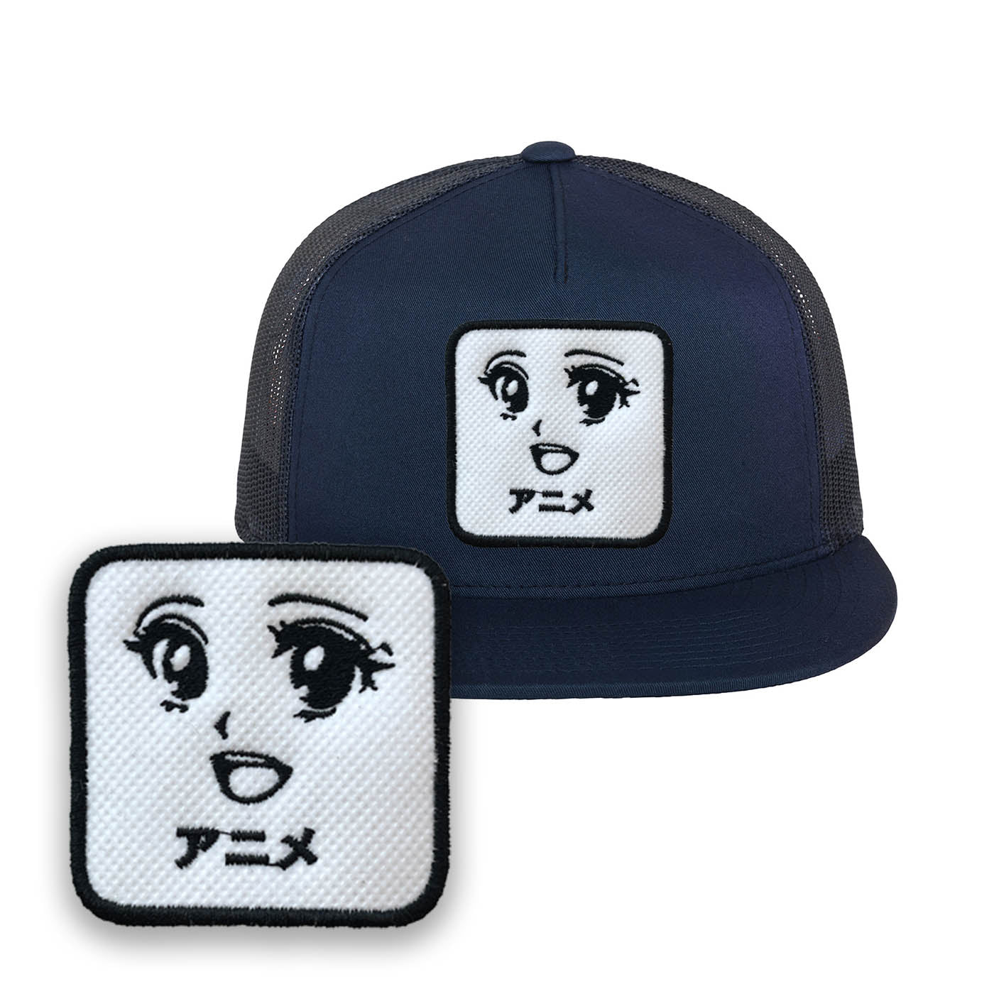 Anime Manga Embroidered Hat Classic Trucker Mesh Blue Cap