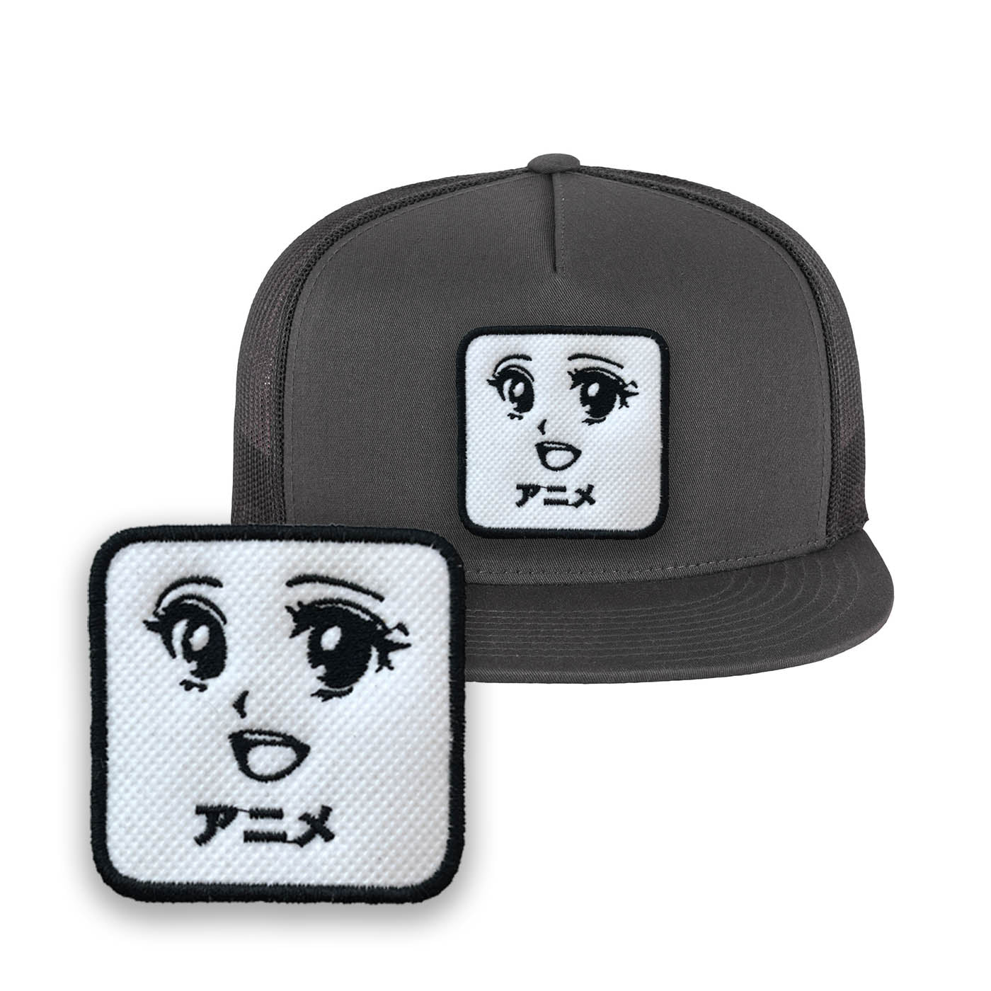 Anime Manga Embroidered Hat Classic Trucker Mesh Grey Cap