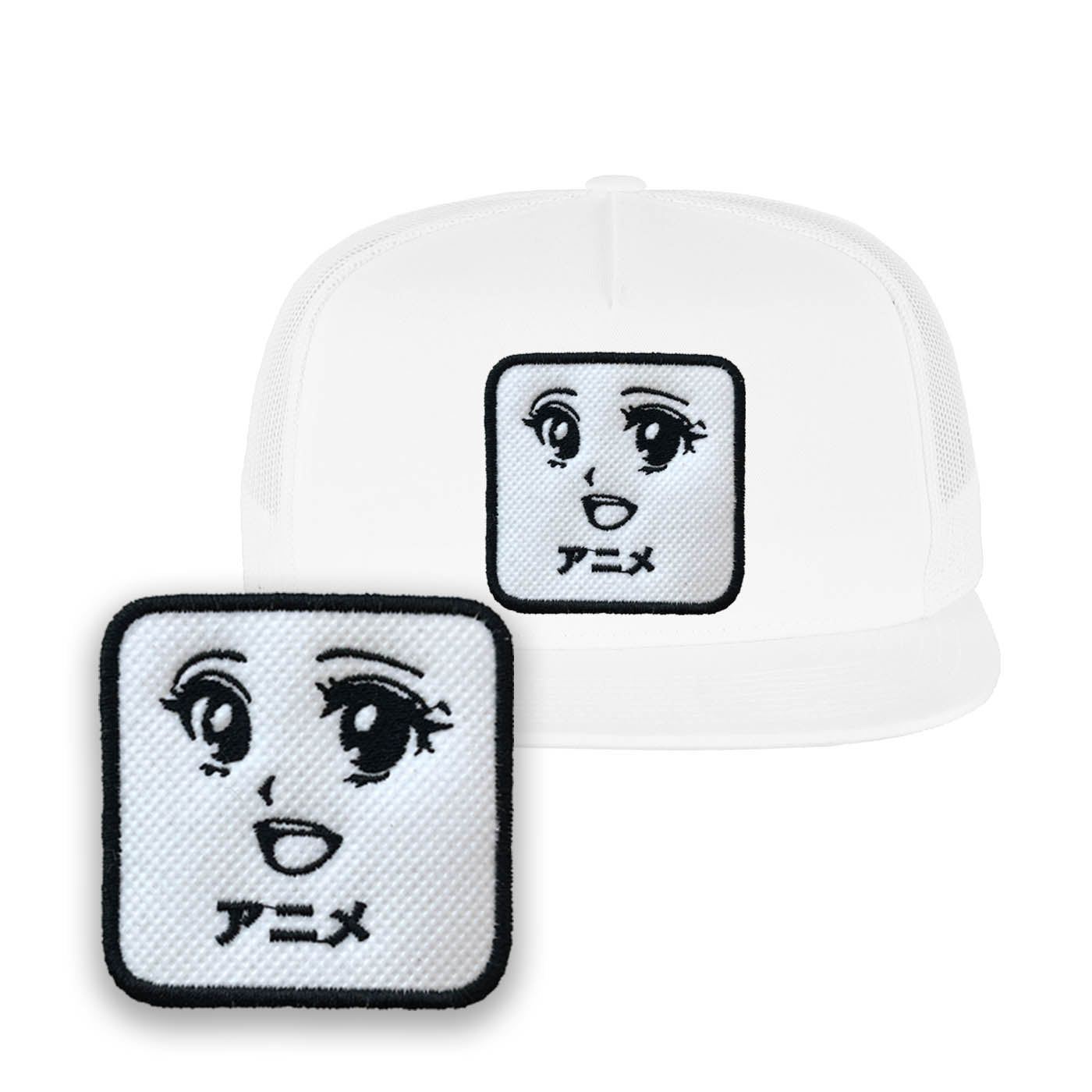 Anime Manga Embroidered Hat Classic Trucker Mesh White Cap