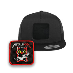 MetaliCat Trucker Hat with Removable Hook & Loop Patch | Embroidered Heavy Metal Snapback Cap | Black, White & Grey Rock Hat