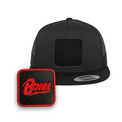 Bowie Removable Hook & Loop Patch Trucker Hat Embroidered Patch Music Snapback Trucker Hat Black, White, Grey