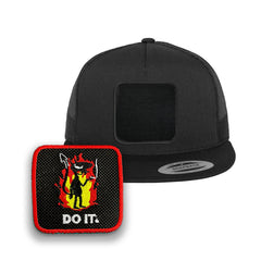 Do It Trucker Hat with Removable Hook & Loop Patch | Embroidered Sarcastic Snapback Cap | Black, White & Grey Humour Hat