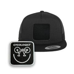 Cycologist Trucker Hat with Removable Hook & Loop Patch | Embroidered Bicycle Snapback Cap | Black, White & Grey Cycling Hat