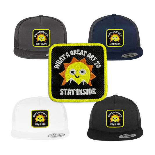 Great Day Trucker Hat with Removable Hook & Loop Patch | Embroidered Positive Snapback Cap | Black, White & Grey Motivational Hat