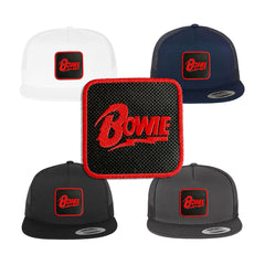 Bowie Removable Hook & Loop Patch Trucker Hat Embroidered Patch Music Snapback Trucker Hat Black, White, Grey