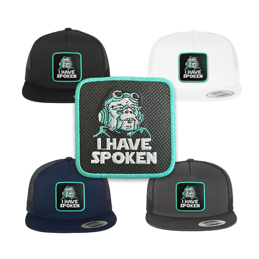 I Have Spoken Trucker Hat with Removable Hook & Loop Patch | Embroidered Kuill Mandalorian Snapback Cap | Black, White & Grey Star Wars Hat