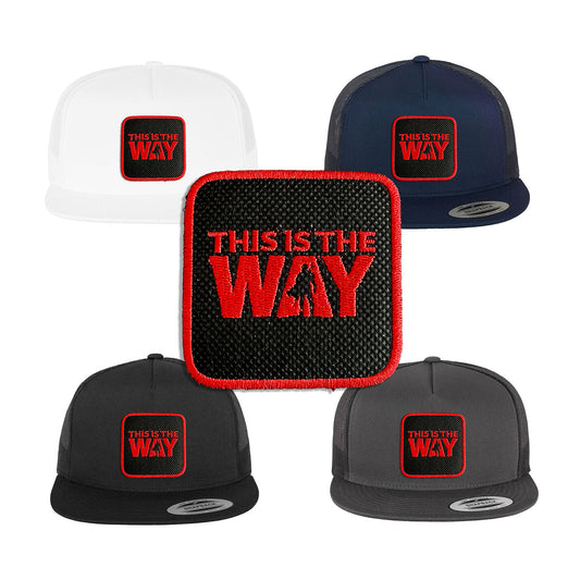 Mando Trucker Hat with Removable Hook & Loop Patch | Embroidered Star Wars Snapback Cap | Black, White & Grey Mandalorian Hat