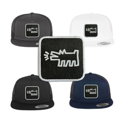 Pop Art Trucker Hat with Removable Hook & Loop Patch | Barking Dog Embroidered Snapback Cap | Black, White & Grey Retro Art Hat