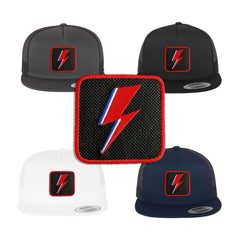 Bowie Flash Trucker Hat with Removable Hook & Loop Patch | Embroidered Music Snapback Cap | Black, White & Grey Retro Rock Hat