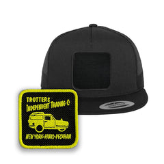 Fools & Horses Trucker Hat | Embroidered Trotters Snapback Mesh Cap | Classic Black, White & Grey Hat with Removable Patch
