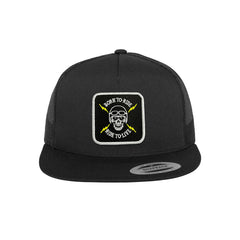 Death Skull Trucker Hat Embroidered Patch Biker Snapback Trucker Cap Black, White, Grey