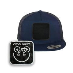 Cycologist Trucker Hat with Removable Hook & Loop Patch | Embroidered Bicycle Snapback Cap | Black, White & Grey Cycling Hat