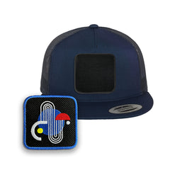 Bauhaus Trucker Hat with Removable Hook & Loop Patch | Embroidered Arty Snapback Cap | Black, White & Grey Modern Design Hat