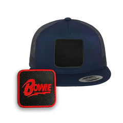 Bowie Removable Hook & Loop Patch Trucker Hat Embroidered Patch Music Snapback Trucker Hat Black, White, Grey