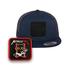 MetaliCat Trucker Hat with Removable Hook & Loop Patch | Embroidered Heavy Metal Snapback Cap | Black, White & Grey Rock Hat