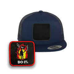 Do It Trucker Hat with Removable Hook & Loop Patch | Embroidered Sarcastic Snapback Cap | Black, White & Grey Humour Hat
