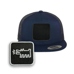 Pop Art Trucker Hat with Removable Hook & Loop Patch | Barking Dog Embroidered Snapback Cap | Black, White & Grey Retro Art Hat