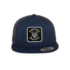 Death Skull Trucker Hat Embroidered Patch Biker Snapback Trucker Cap Black, White, Grey