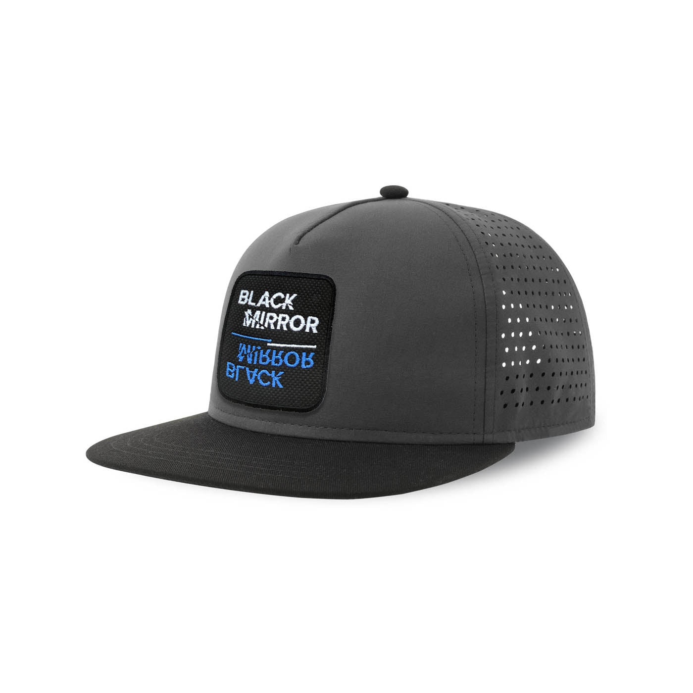 Black Mirror Streetwear Hat with Flat Visor Embroidered Patch