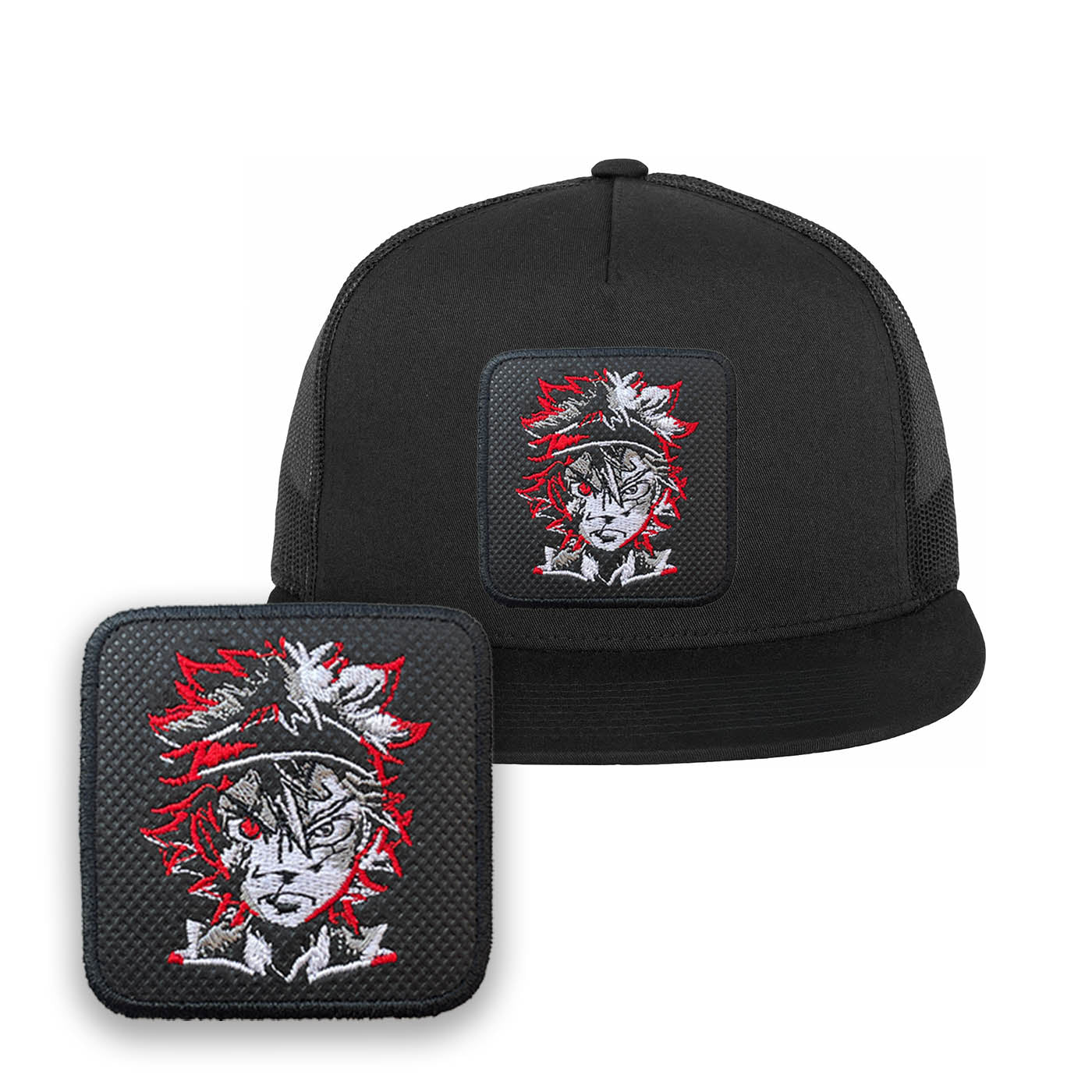 Black Clover Embroidered Hat Asta Classic Trucker Mesh Black Cap