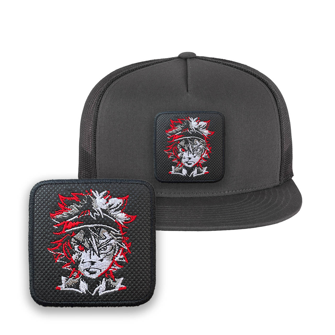 Black Clover Embroidered Hat Asta Classic Trucker Mesh Grey Cap