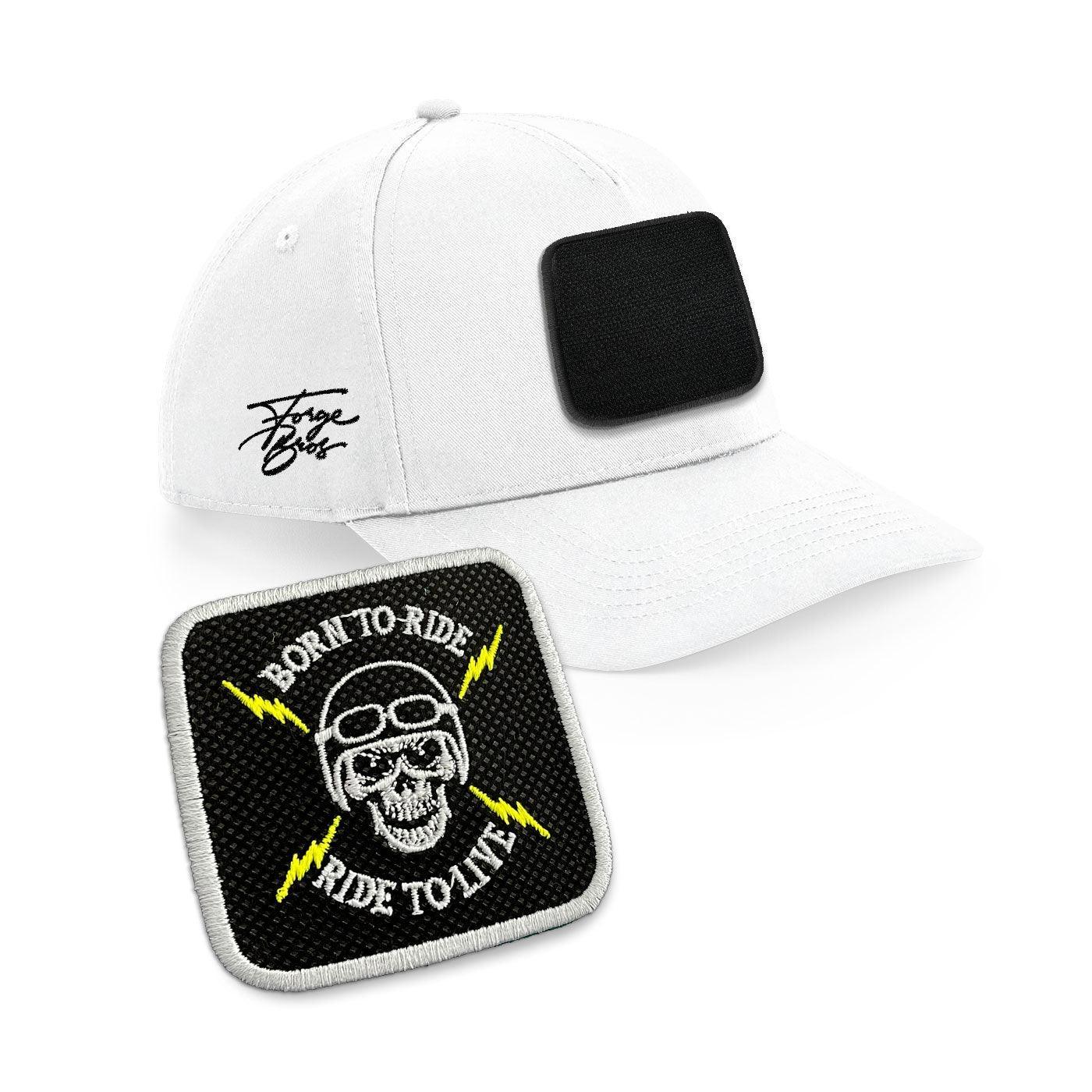 Born To Ride Cap Embroidered Velcro Patch Bike Hat Black, White, Grey - Forge Bros