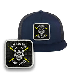 Death Skull Trucker Hat Embroidered Patch Biker Snapback Trucker Cap Black, White, Grey