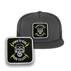 Death Skull Trucker Hat Embroidered Patch Biker Snapback Trucker Cap Black, White, Grey