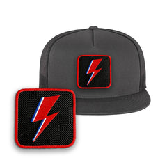 Bowie Flash Trucker Hat Embroidered Patch Music Snapback Trucker Hat Black, White, Grey