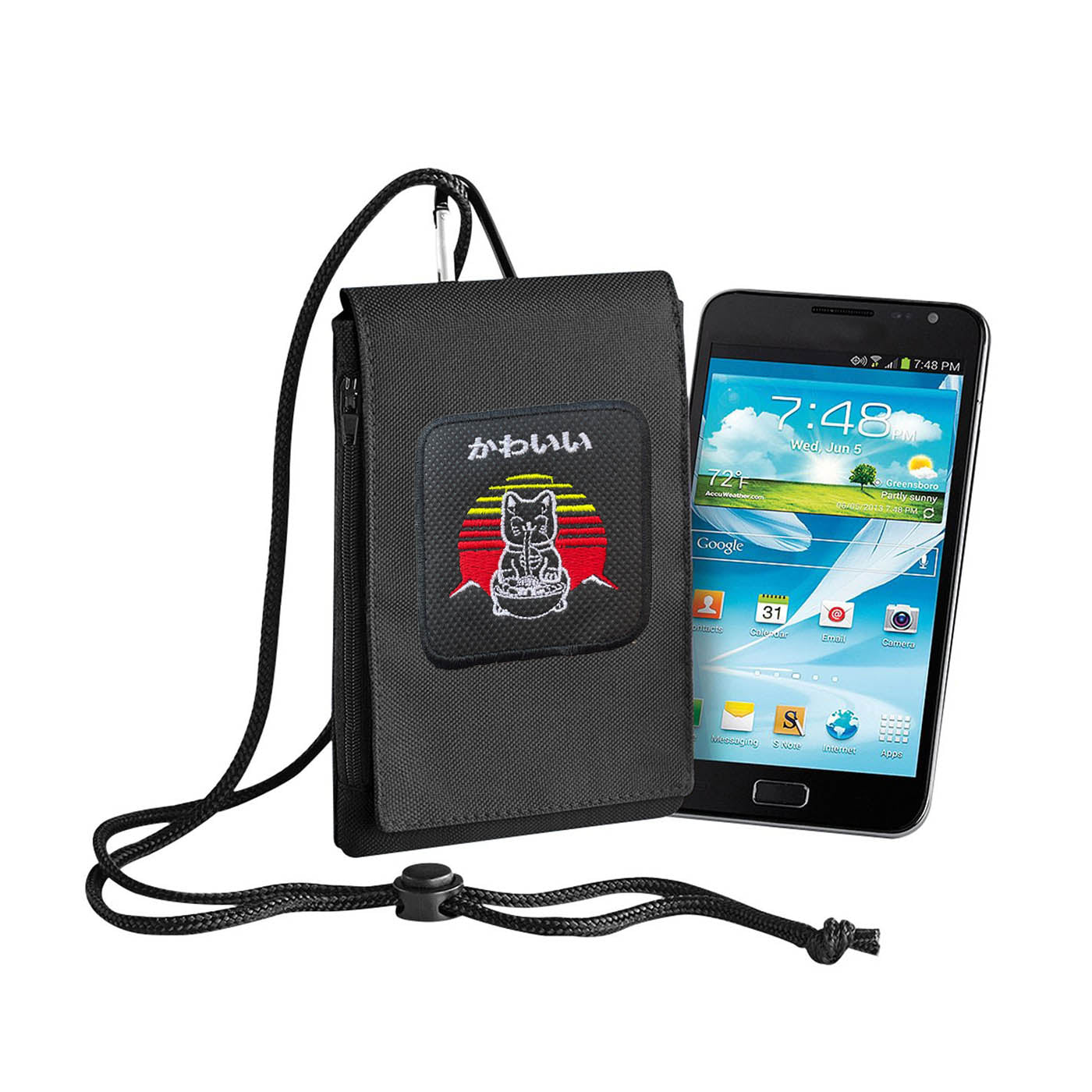 Cat Ramen Kawaii Neko Neck Phone Pouch XL Size Embroidery Patch