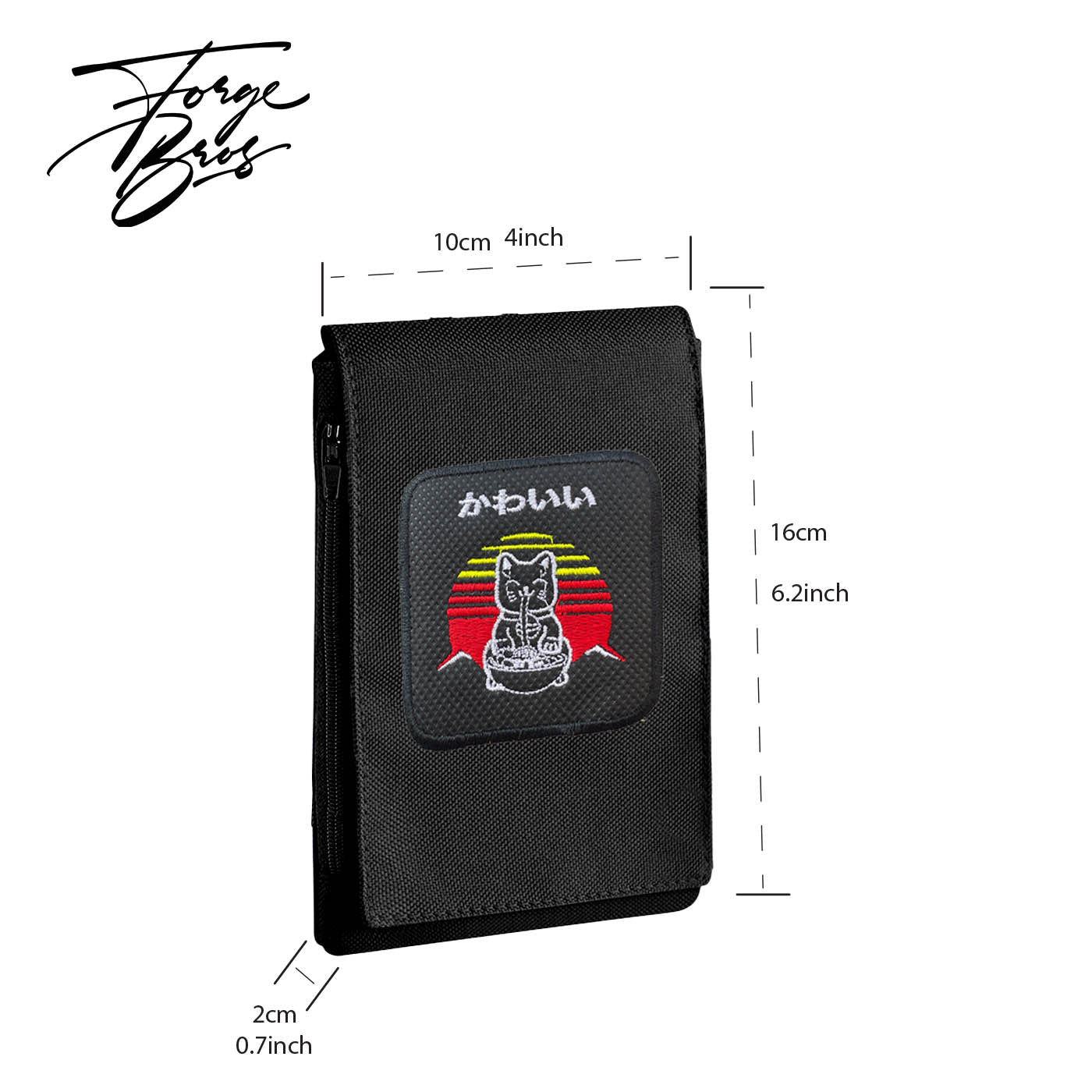 Cat Ramen Kawaii Neko Neck Phone Pouch XL Size Embroidery Patch