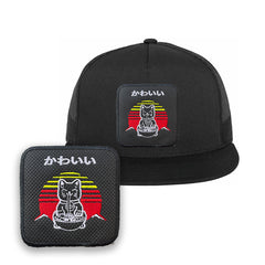 Cat Ramen Embroidered Hat Kawaii Neko Classic Trucker Mesh Black Colour Cap