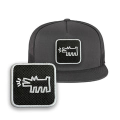 Pop Art Hat Embroidered Patch Barking Dog Snapback Trucker Hat Black, White, Grey