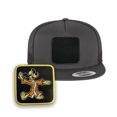 Phoney Trucker Hat with Removable Hook & Loop Patch | Embroidered Hong Kong Phooey Snapback Cap | Black, White & Grey Retro Cartoon Hat