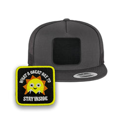 Great Day Trucker Hat with Removable Hook & Loop Patch | Embroidered Positive Snapback Cap | Black, White & Grey Motivational Hat