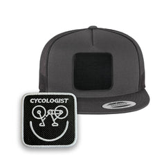 Cycologist Trucker Hat with Removable Hook & Loop Patch | Embroidered Bicycle Snapback Cap | Black, White & Grey Cycling Hat