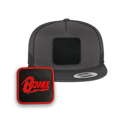 Bowie Removable Hook & Loop Patch Trucker Hat Embroidered Patch Music Snapback Trucker Hat Black, White, Grey
