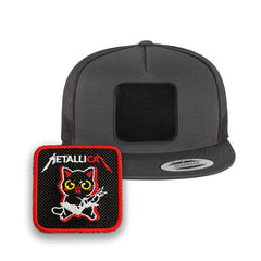 MetaliCat Trucker Hat with Removable Hook & Loop Patch | Embroidered Heavy Metal Snapback Cap | Black, White & Grey Rock Hat