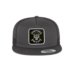 Death Skull Trucker Hat Embroidered Patch Biker Snapback Trucker Cap Black, White, Grey