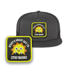 Great Day Trucker Hat Embroidered Patch Positive Snapback Trucker Cap Black, White, Grey