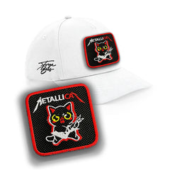 Metal Cat Cap Embroidered Patch Heavy Metal Rock Hat Black, White, Grey