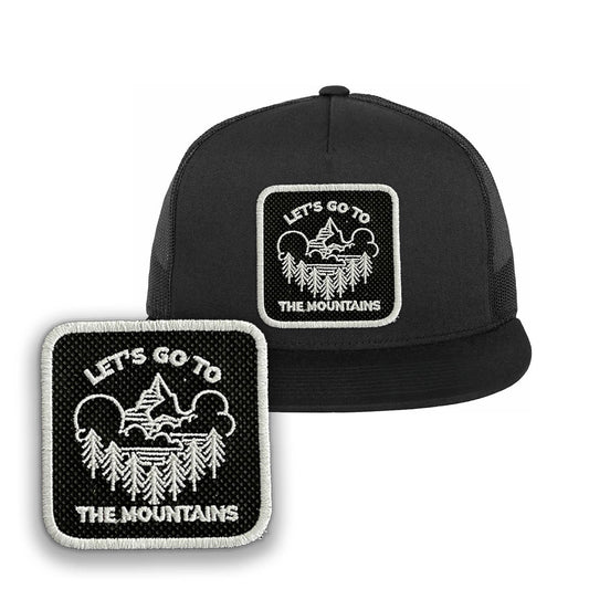 Mountains Trucker Hat Embroidered Outdoor Snapback Trucker Cap Black, White, Grey