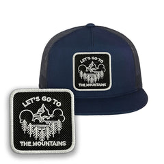 Mountains Trucker Hat Embroidered Outdoor Snapback Trucker Cap Black, White, Grey
