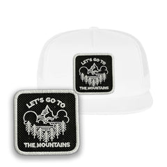 Mountains Trucker Hat Embroidered Outdoor Snapback Trucker Cap Black, White, Grey
