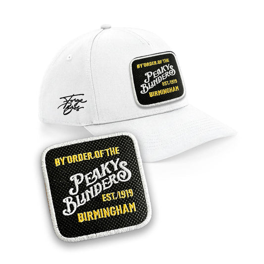 Peaky Blinders Birmingham Cap - Embroidered Patch Hat, Black/White/Grey by Forge Bros