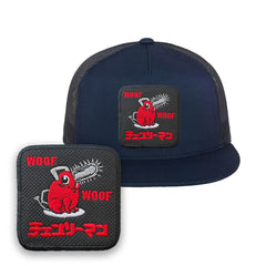 Pochita Woof Woof Embroidered Hat Chainsaw Man Classic Trucker Mesh Blue Cap