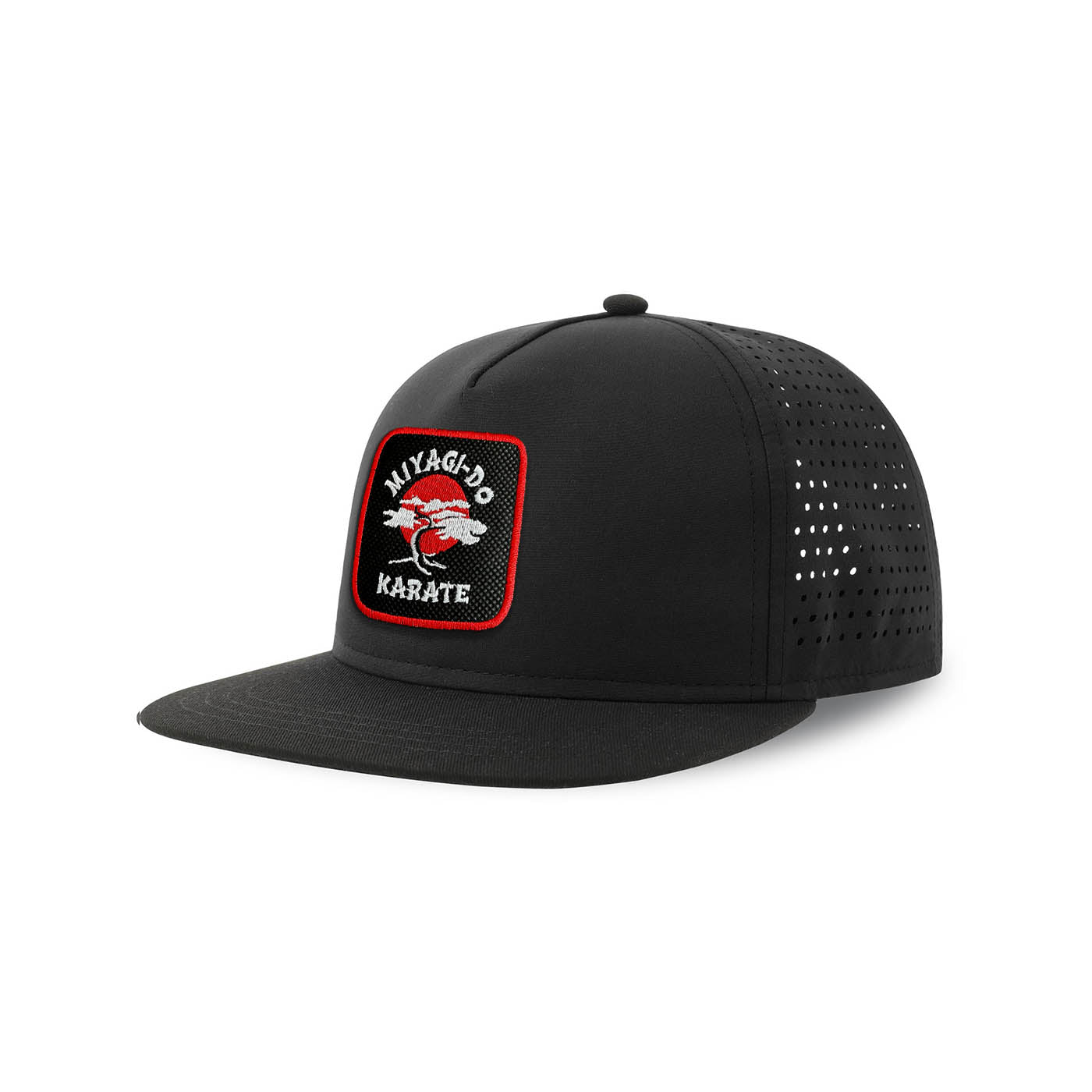 Miyagi Do Streetwear Black Hat with Flat Visor Embroidered Patch