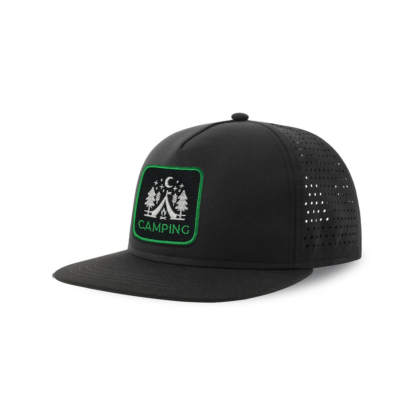 Camping Outdoor Streetwear Black Hat with Flat Visor Embroidered Patch